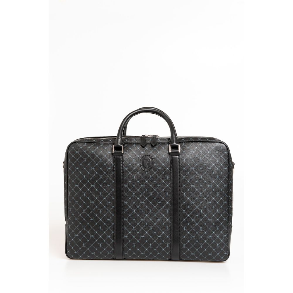 Elegant Black Leather Briefcase with Shoulder Strap