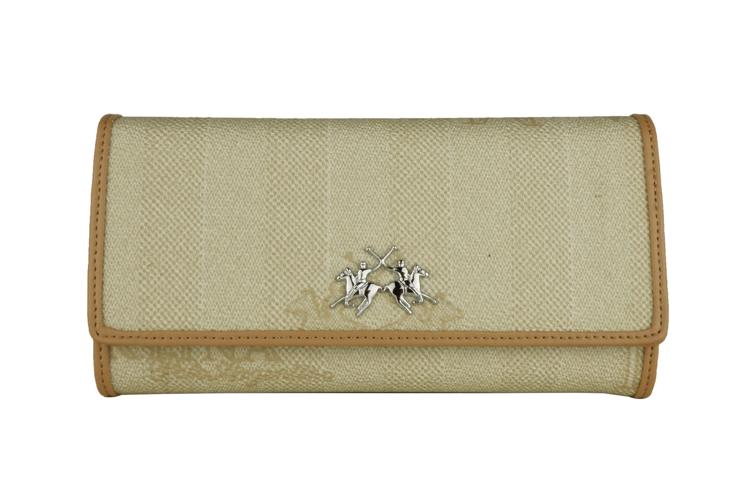 Elegant Beige Designer Wallet with Logo Accent