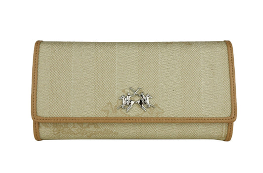 Elegant Beige Designer Wallet with Logo Accent