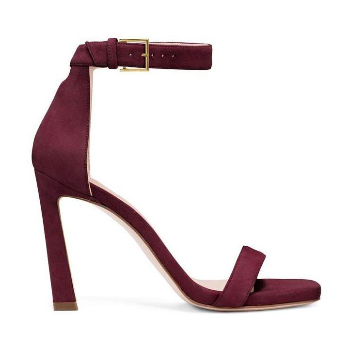 Elegant Red Suede Ankle Buckle Sandals