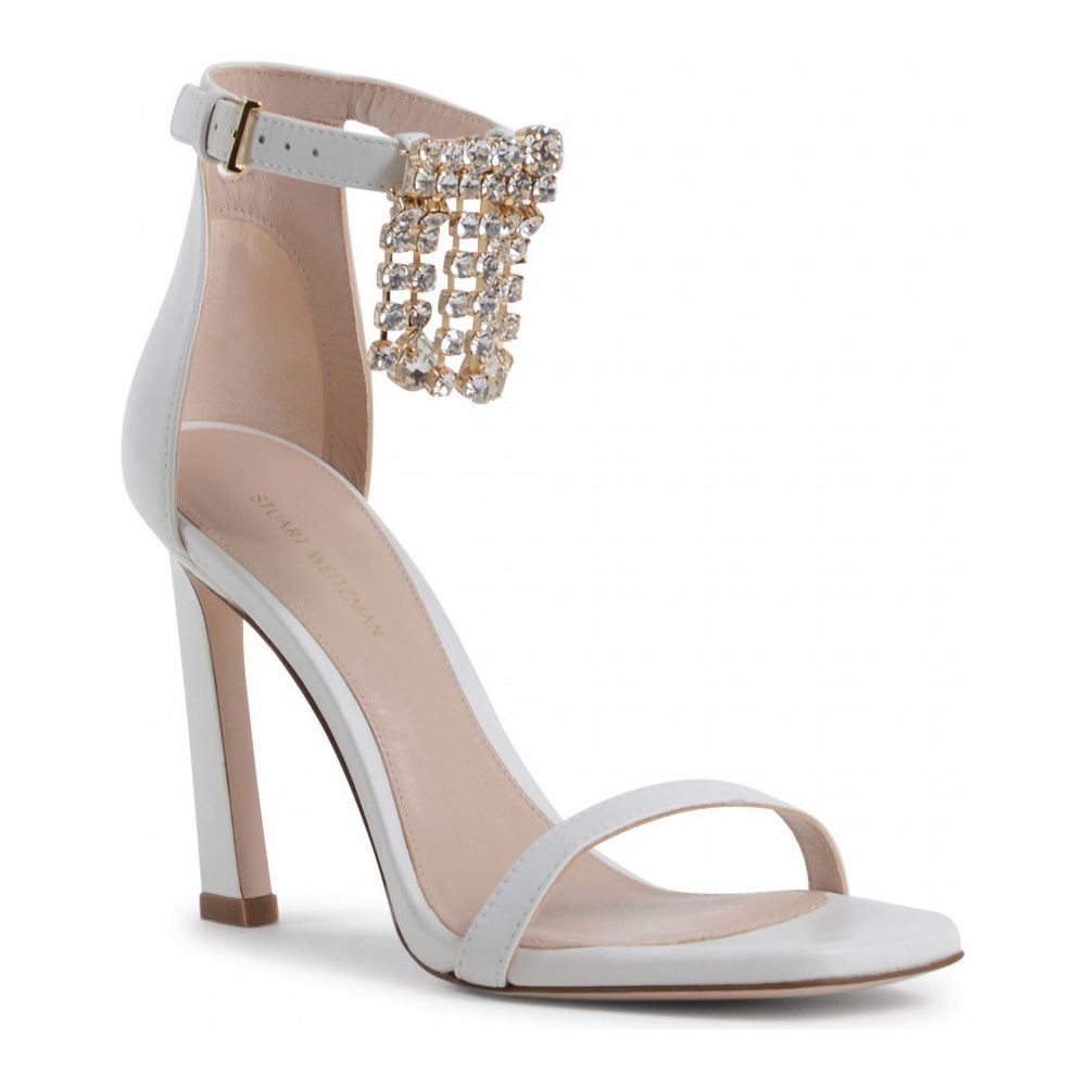 Crystal Buckle Fringe Nudist Sandals in White