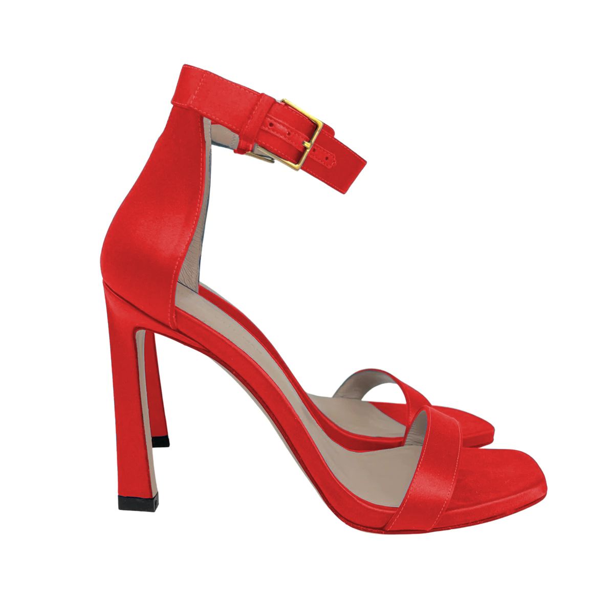 Chic Red Square Nudist Satin Sandals