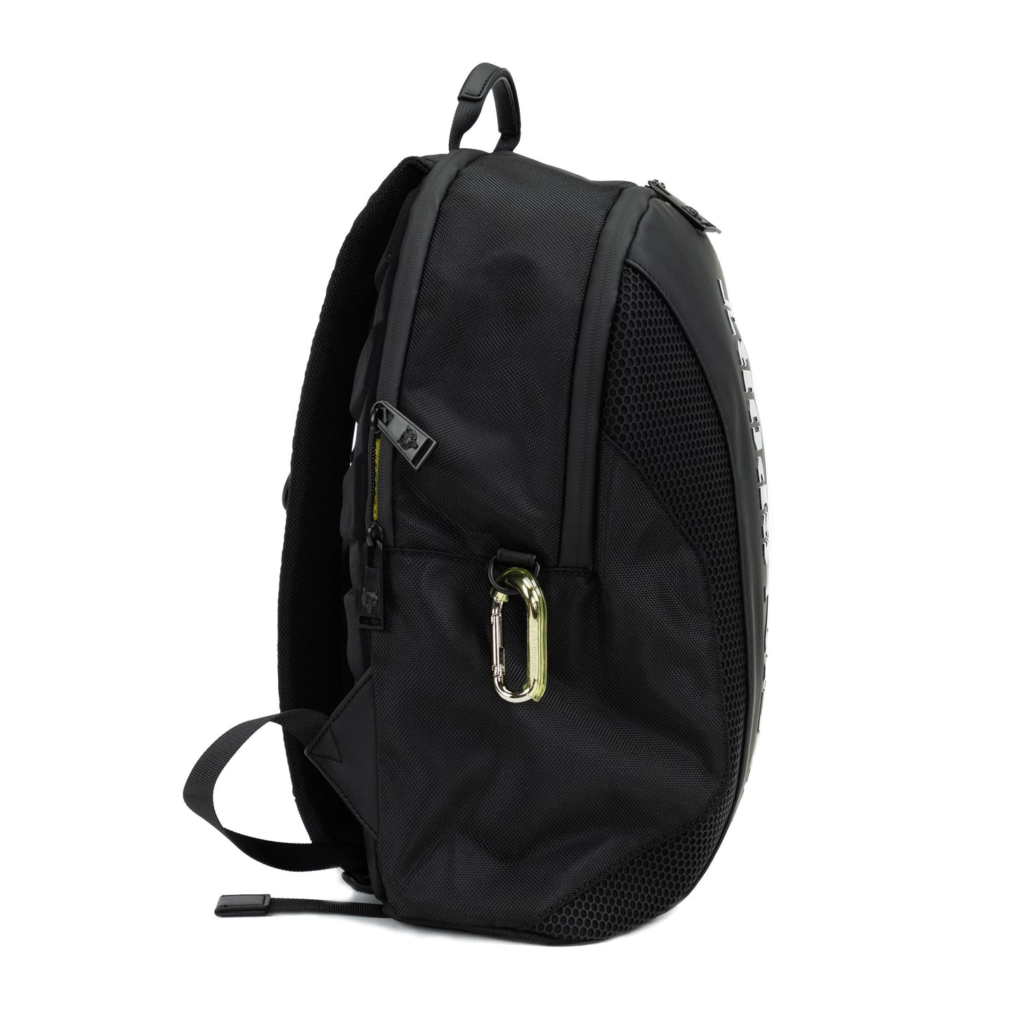 Sleek Sporty Black Backpack with Gold Accents