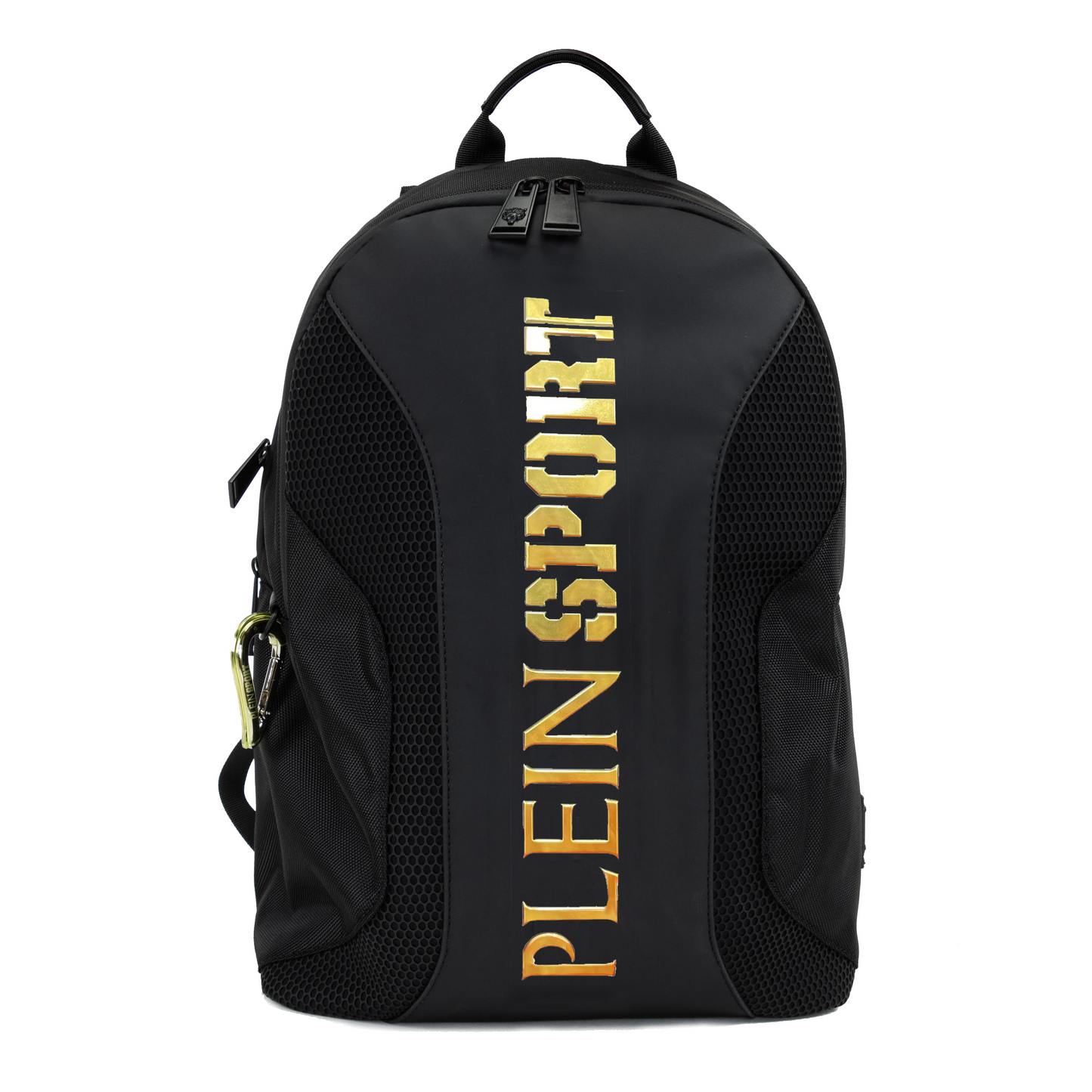 Sleek Sporty Black Backpack with Gold Accents