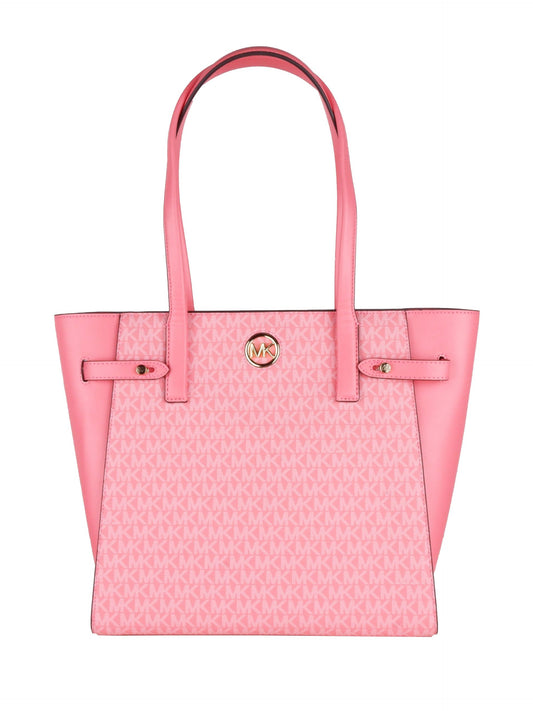 Chic Pink Monogram Shoulder Bag with Logo Detail