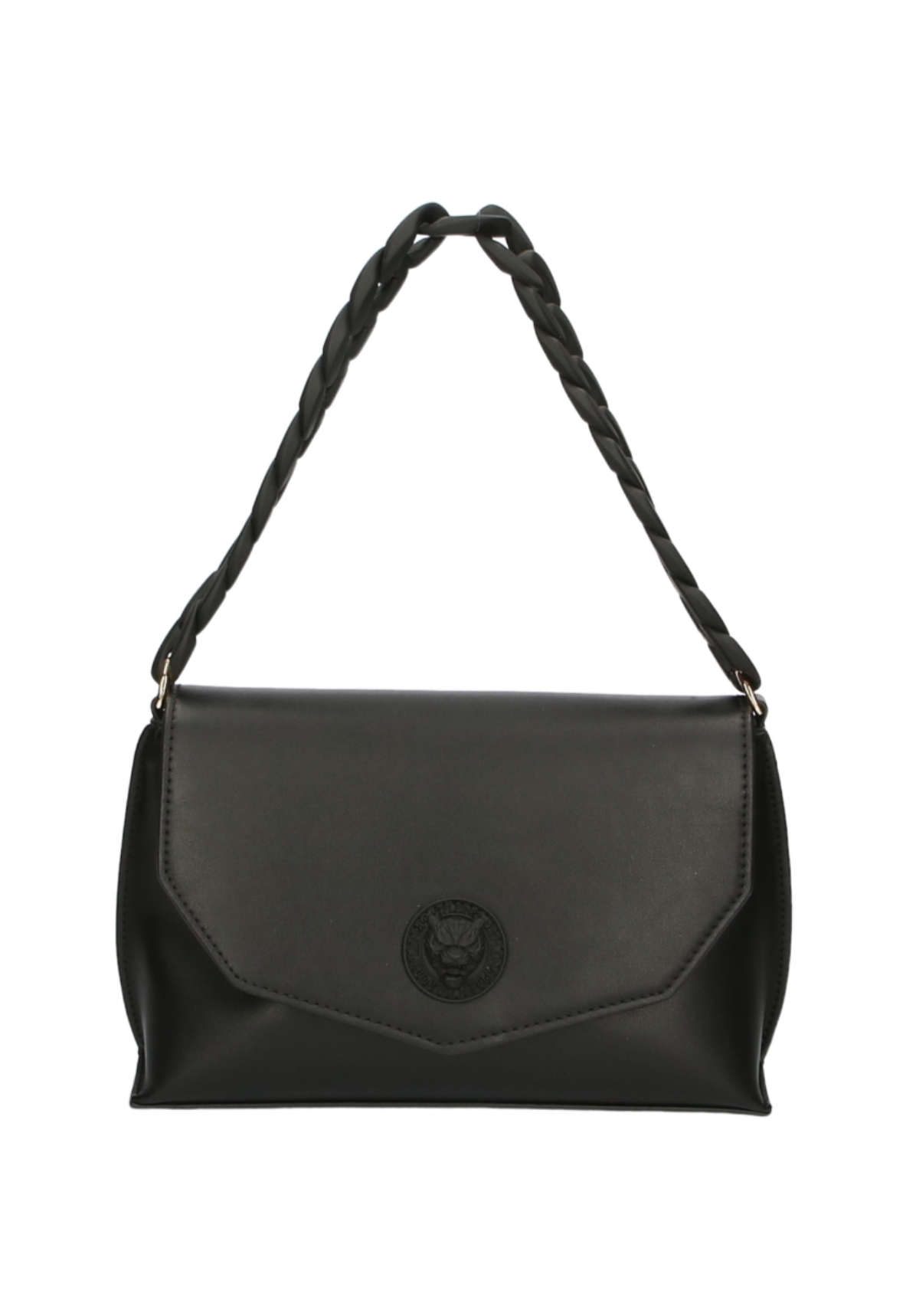 Sleek Black Crossbody Flap Bag with Logo