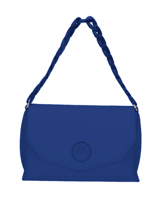 Elegant Blue Flap Crossbody Bag with Logo Detail