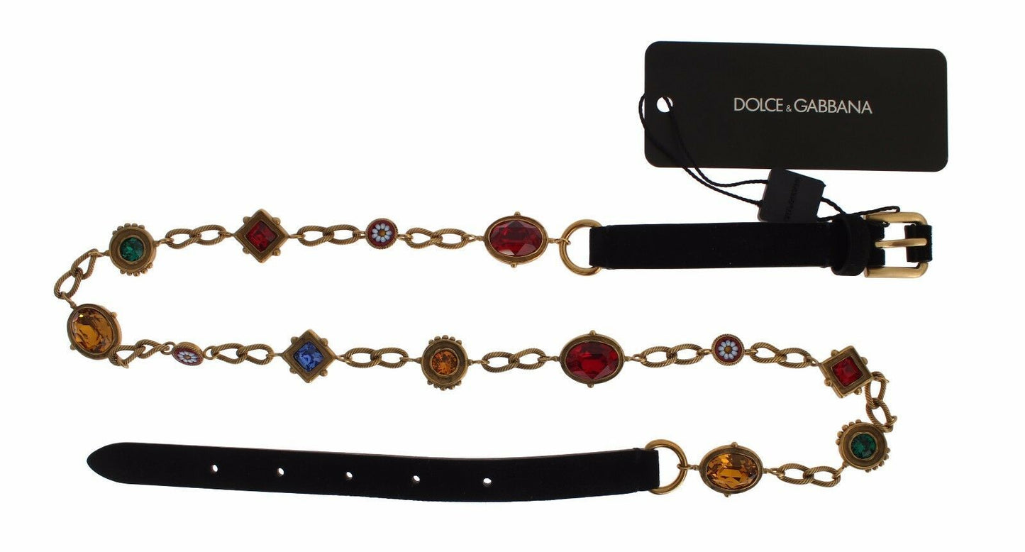 Black Suede Crystal Waist Belt