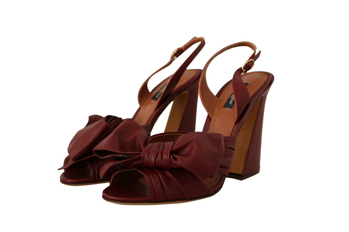 Burgundy Bow Applique Leather Heels