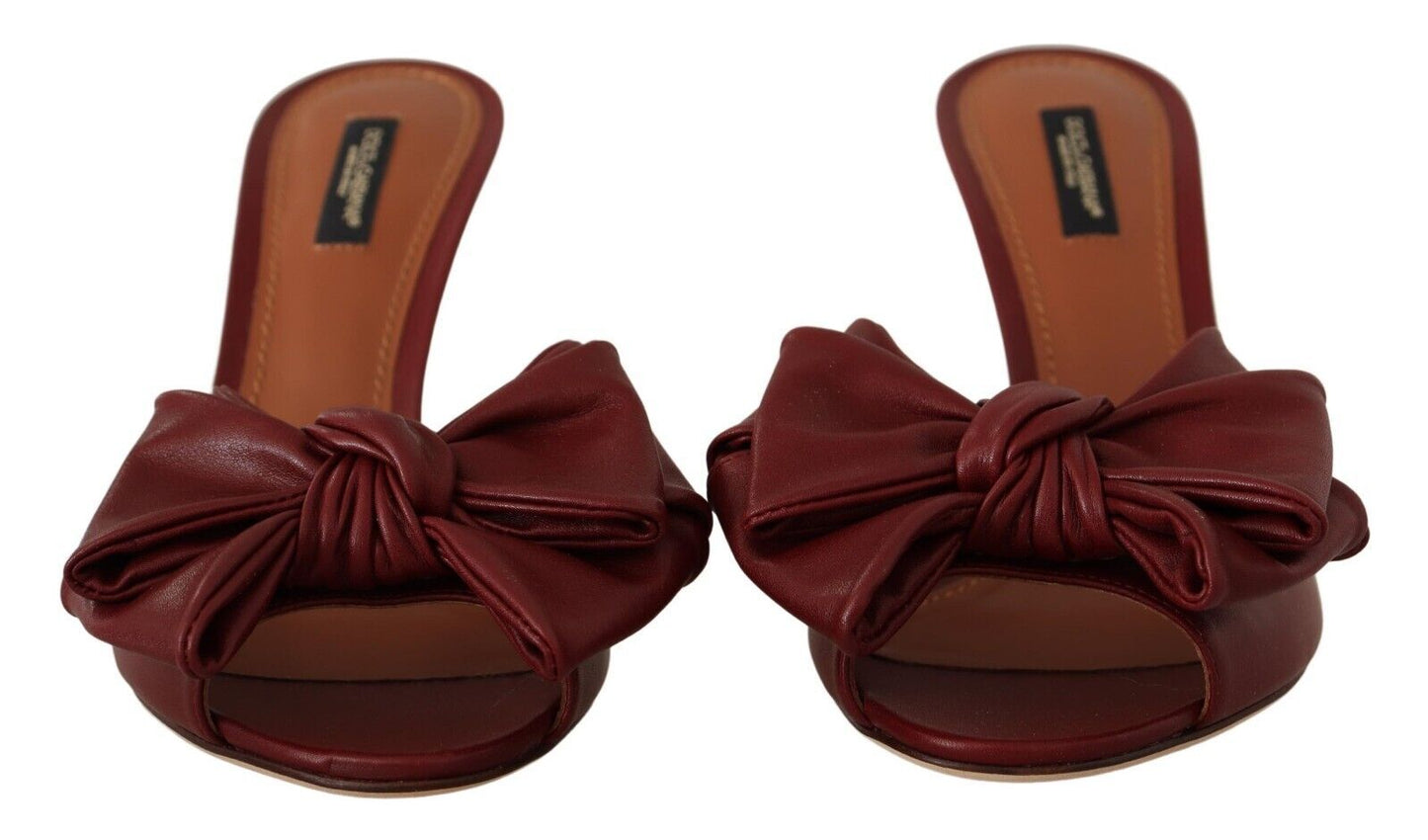 Elegant Bow Applique Leather Heeled Sandals