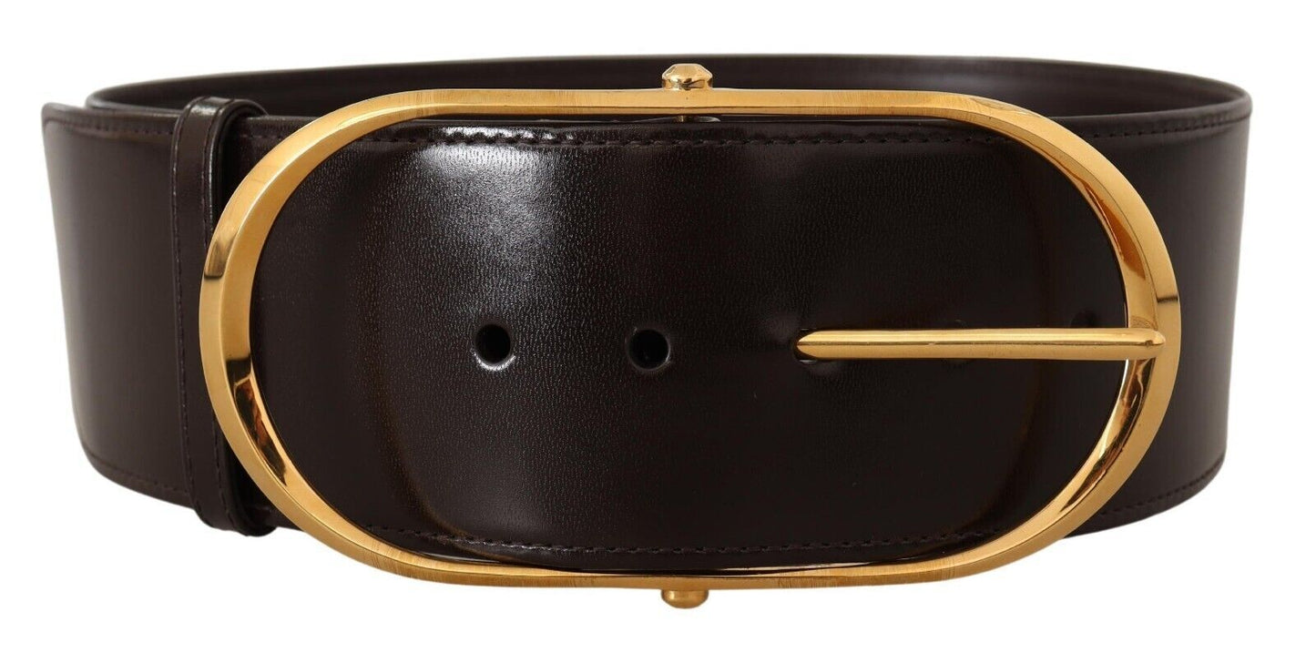 Elegant Leather Belt with Gold Oval Buckle