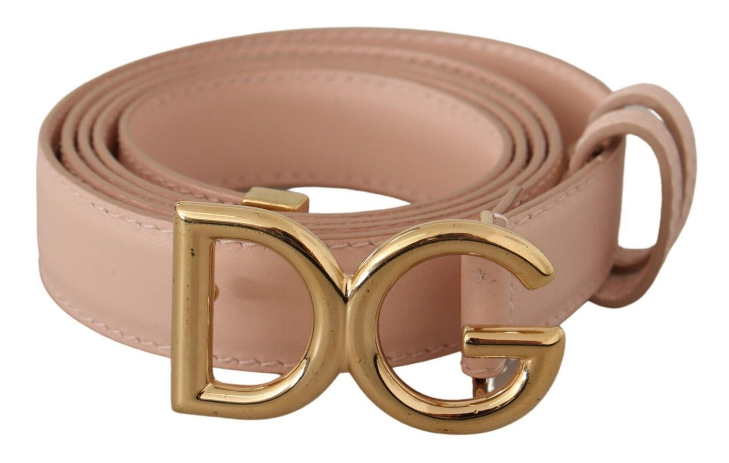 Elegant Pink Leather Belt with Gold Buckle