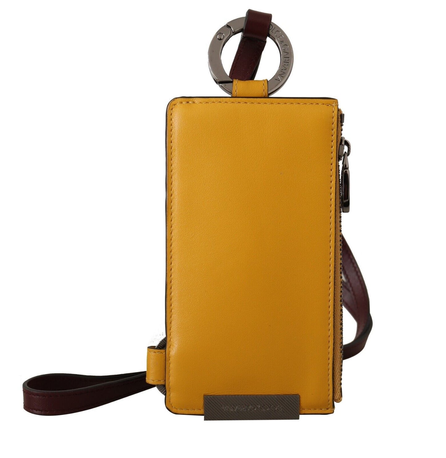 Elegant Yellow Leather Card Holder with Strap