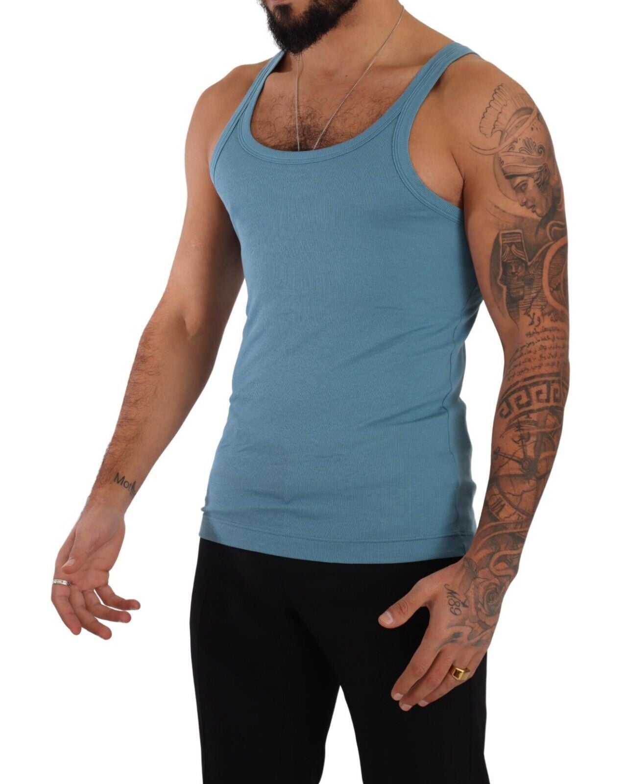 Elegant Blue Round Neck Tank Top