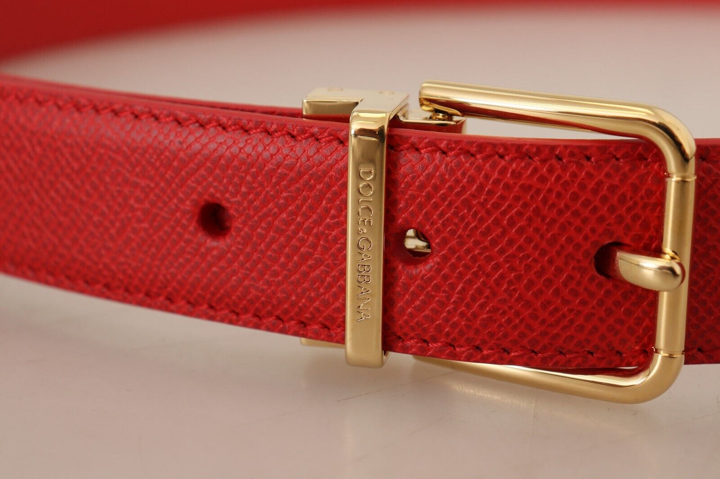 Exquisite Red Leather Belt with Gold-Tone Buckle