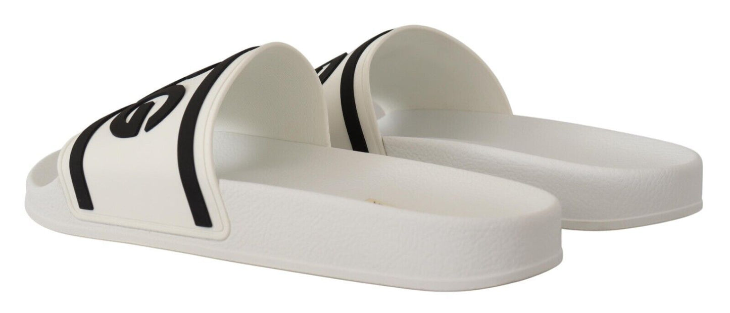 Chic White Leather Slides with Black Detailing