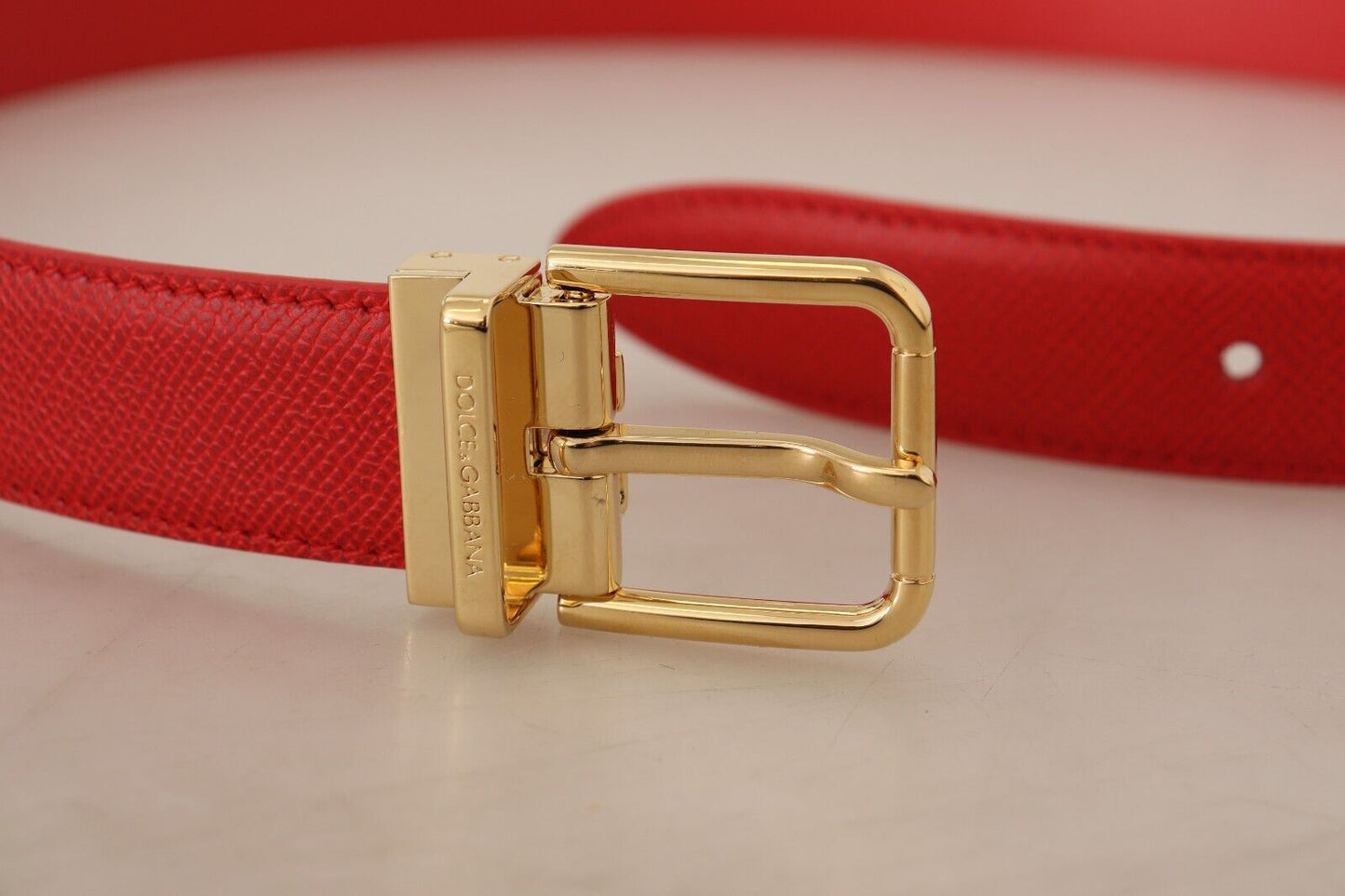 Exquisite Red Leather Belt with Gold-Tone Buckle