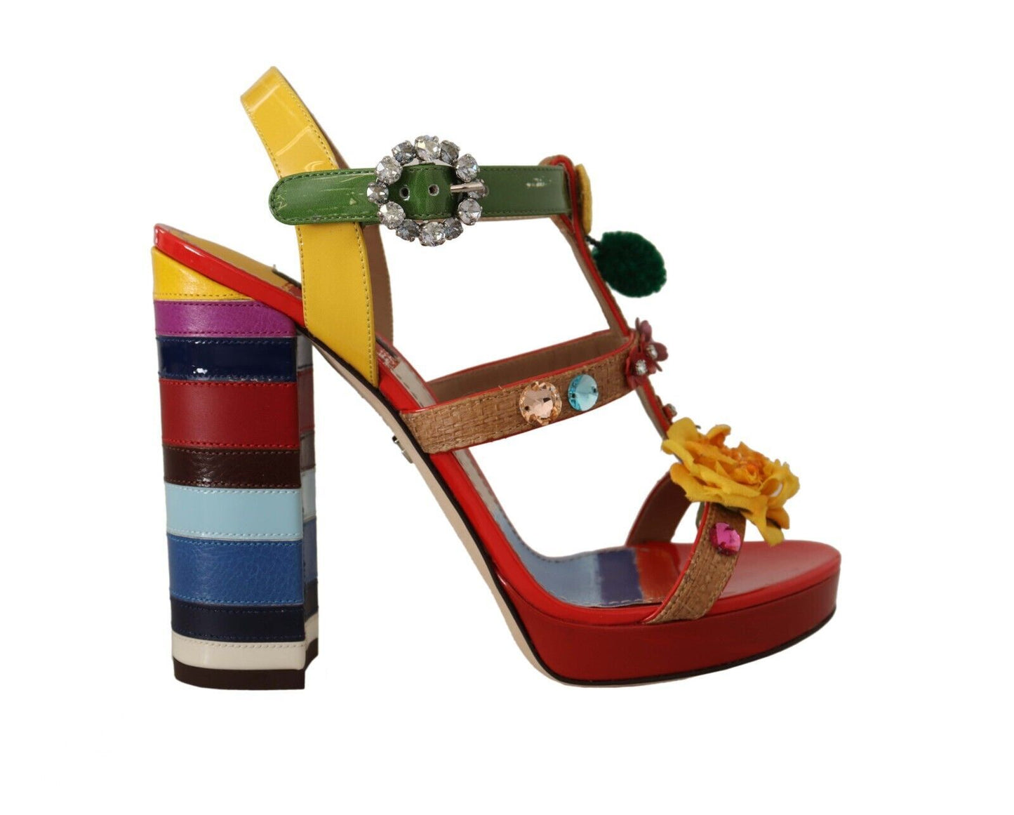 Multicolor Floral Ankle Strap Heels