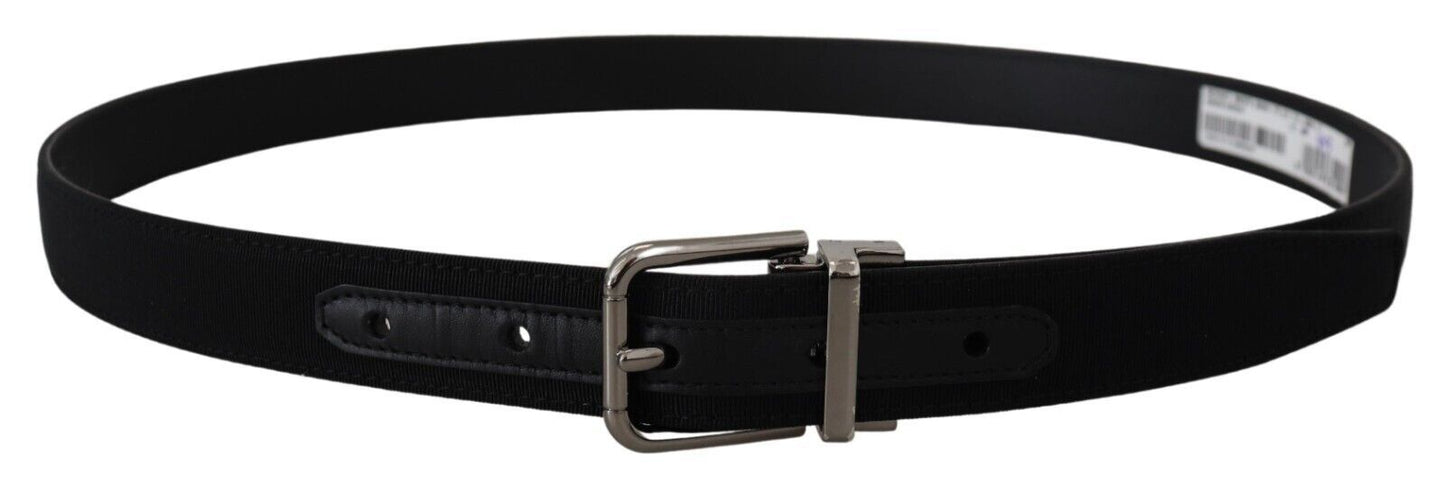 Elegant Black Leather Belt with Metal Buckle