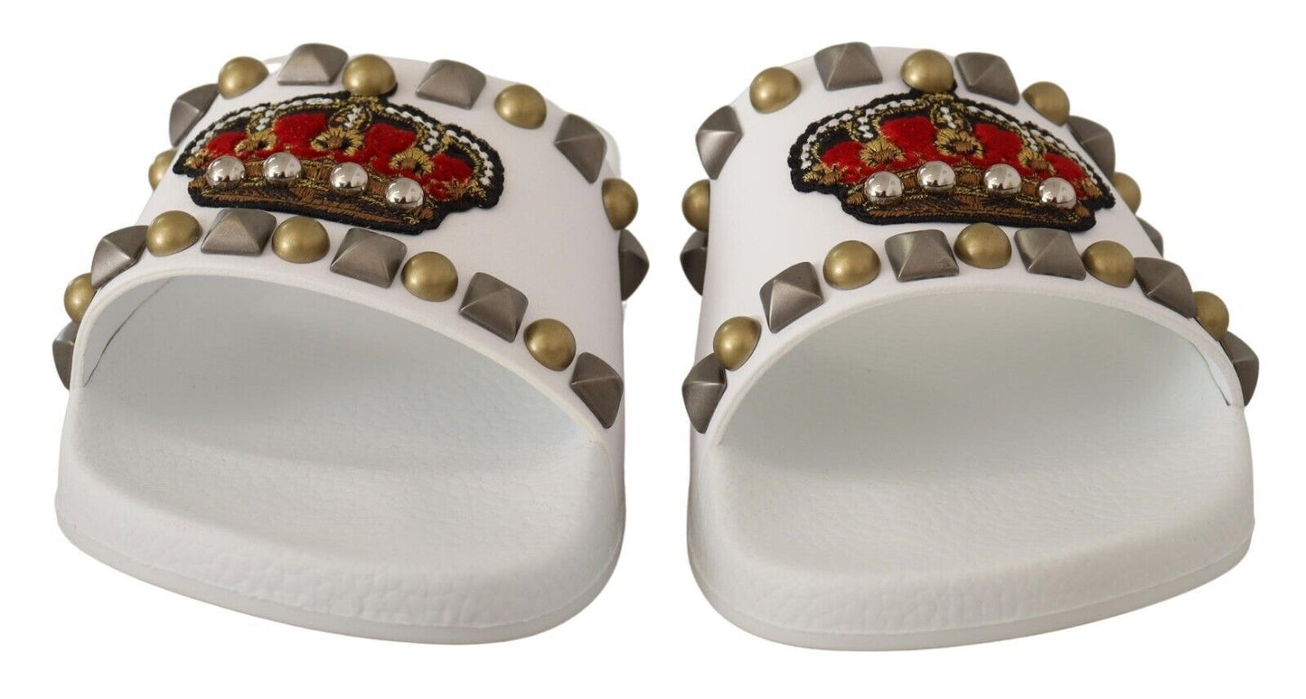 Regal White Leather Slides with Crown Patch