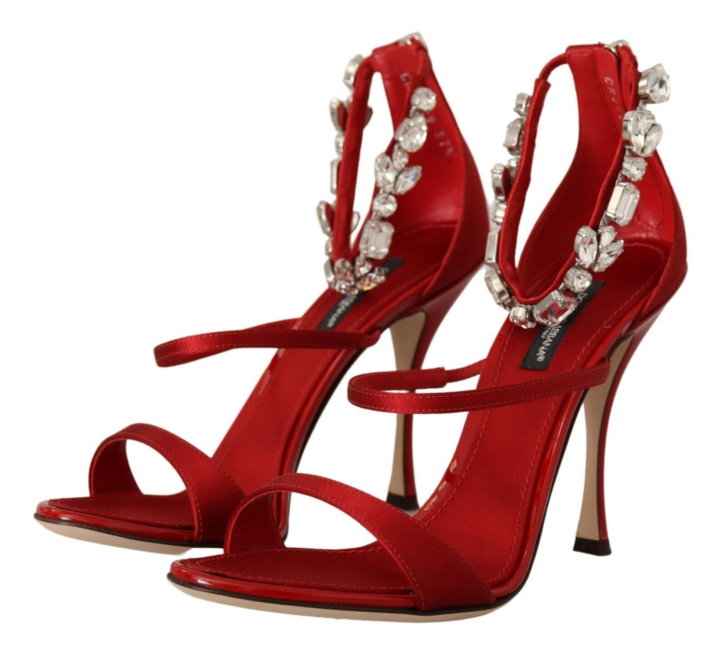 Crystal-Embellished Red Heeled Sandals