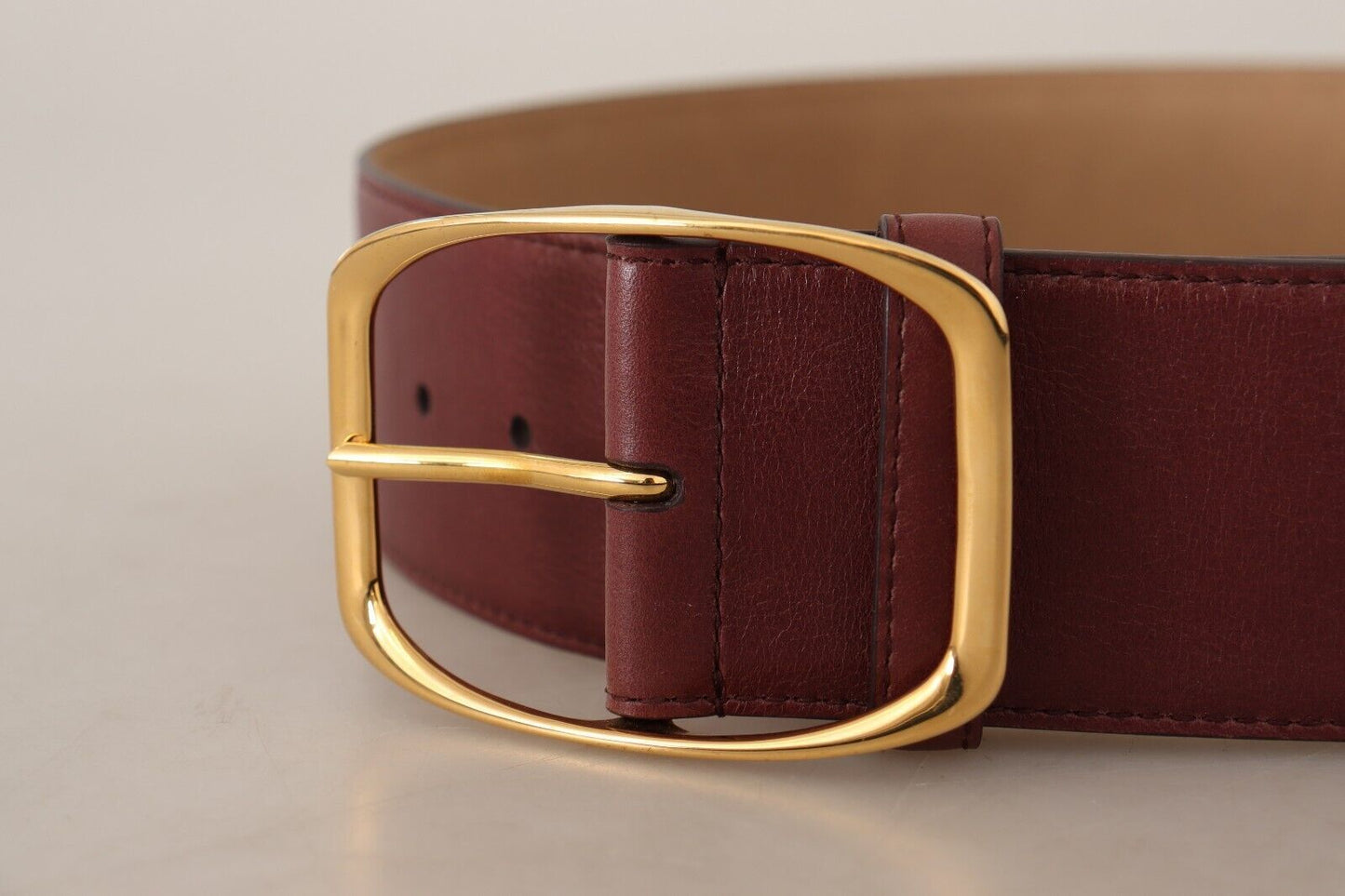 Elegant Maroon Leather Belt with Gold Buckle