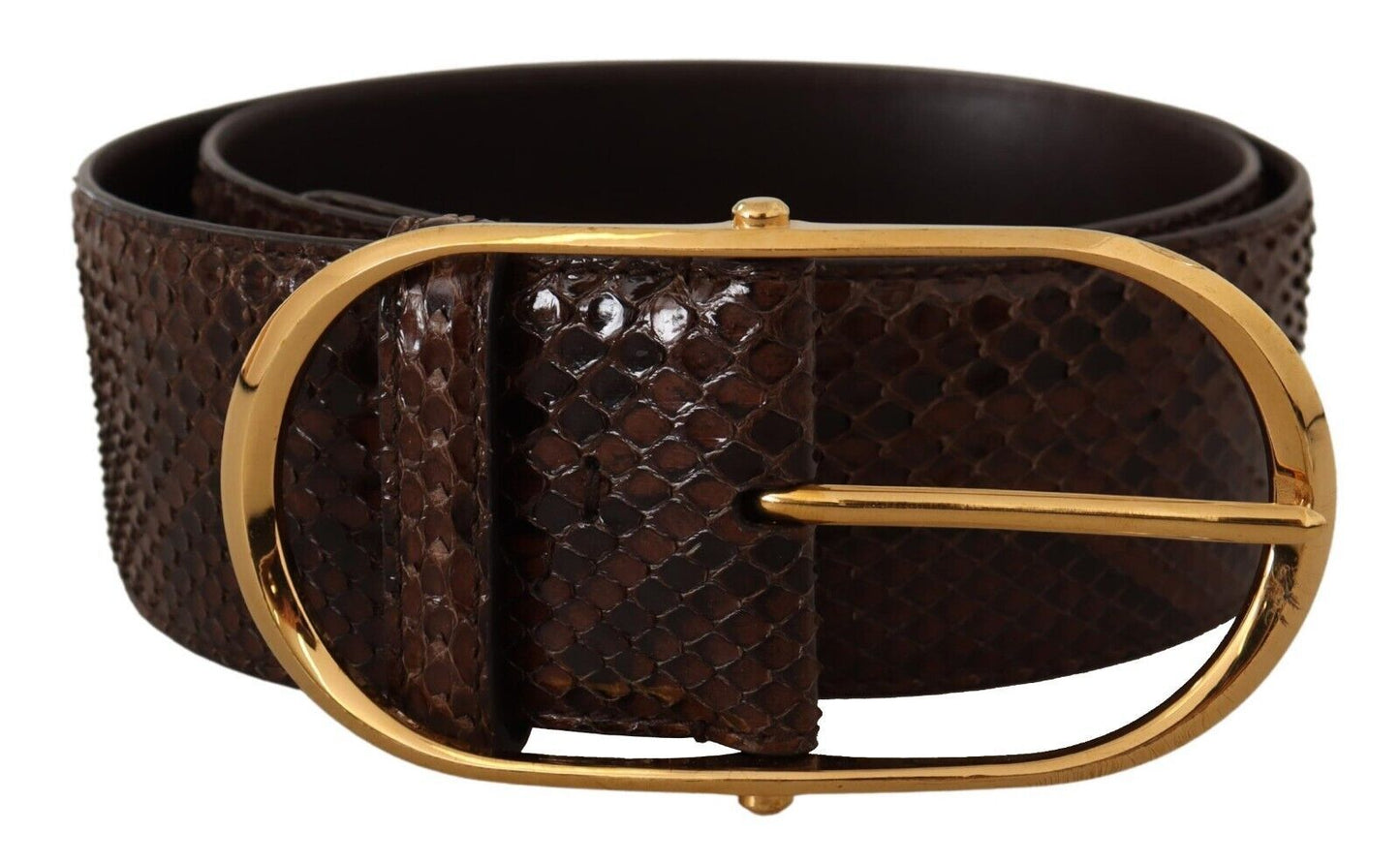 Elegant Python Leather Belt with Gold Buckle