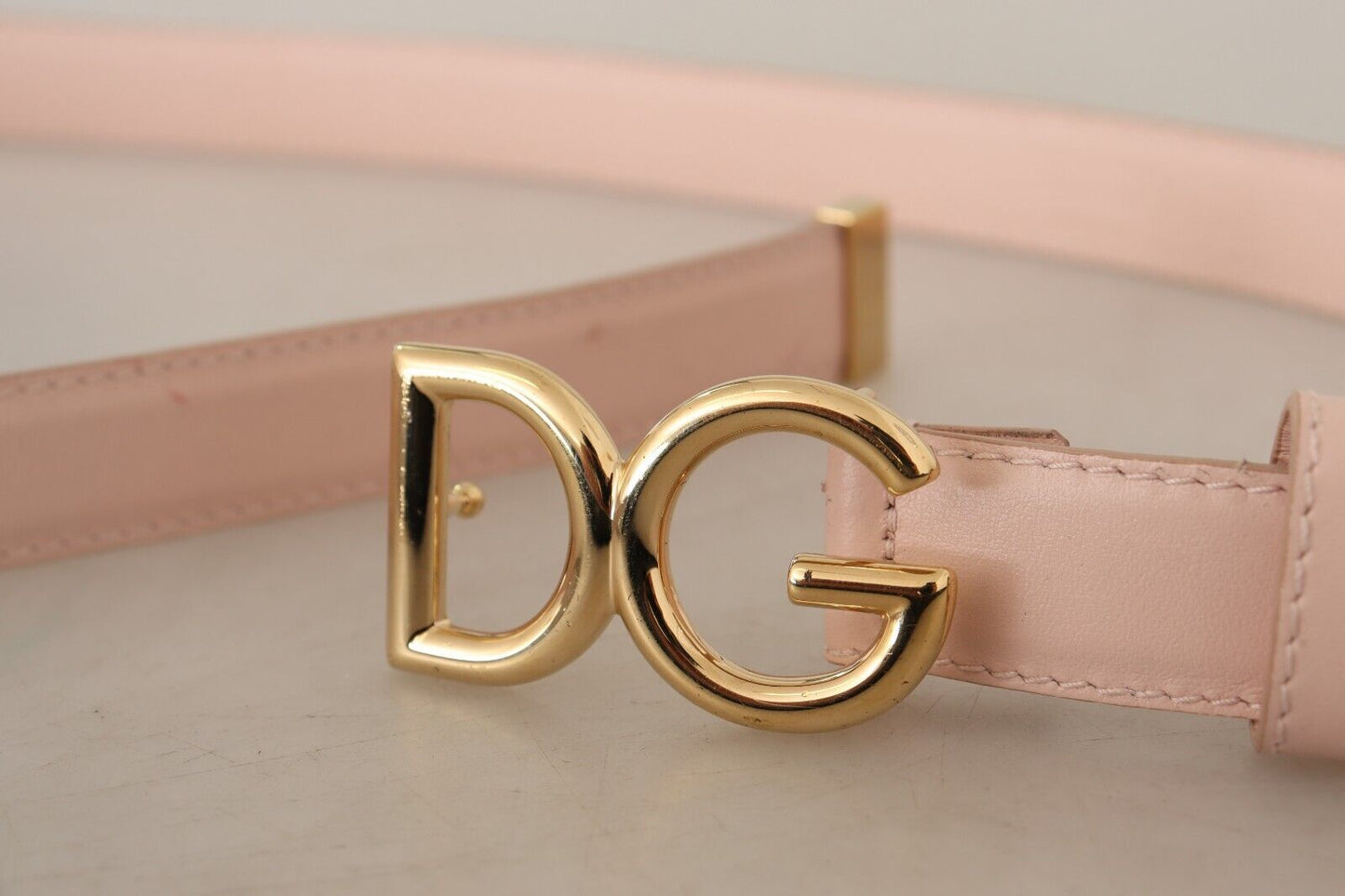 Elegant Pink Leather Belt with Gold Buckle