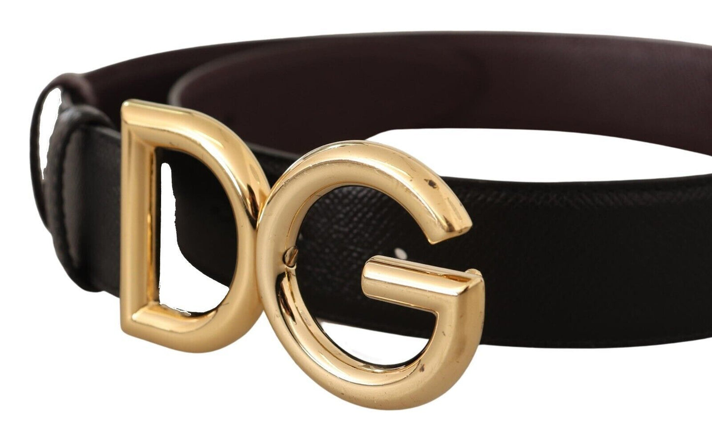 Elegant Black Leather Logo Buckle Belt