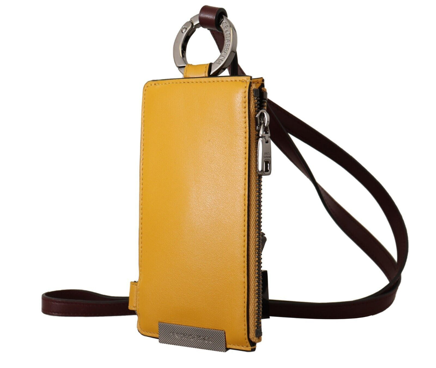 Elegant Yellow Leather Card Holder with Strap