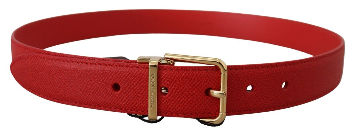 Elegant Red Leather Engraved Buckle Belt