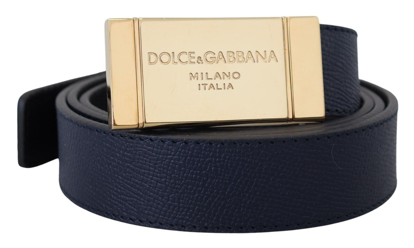 Elegant Blue Leather Belt with Metal Buckle