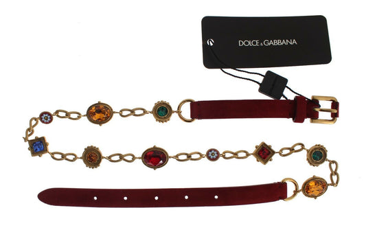 Red Suede Crystal Baroque Waist Belt