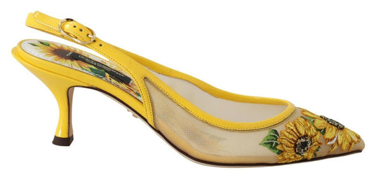 Sunflower Print Kitten Heel Slingbacks