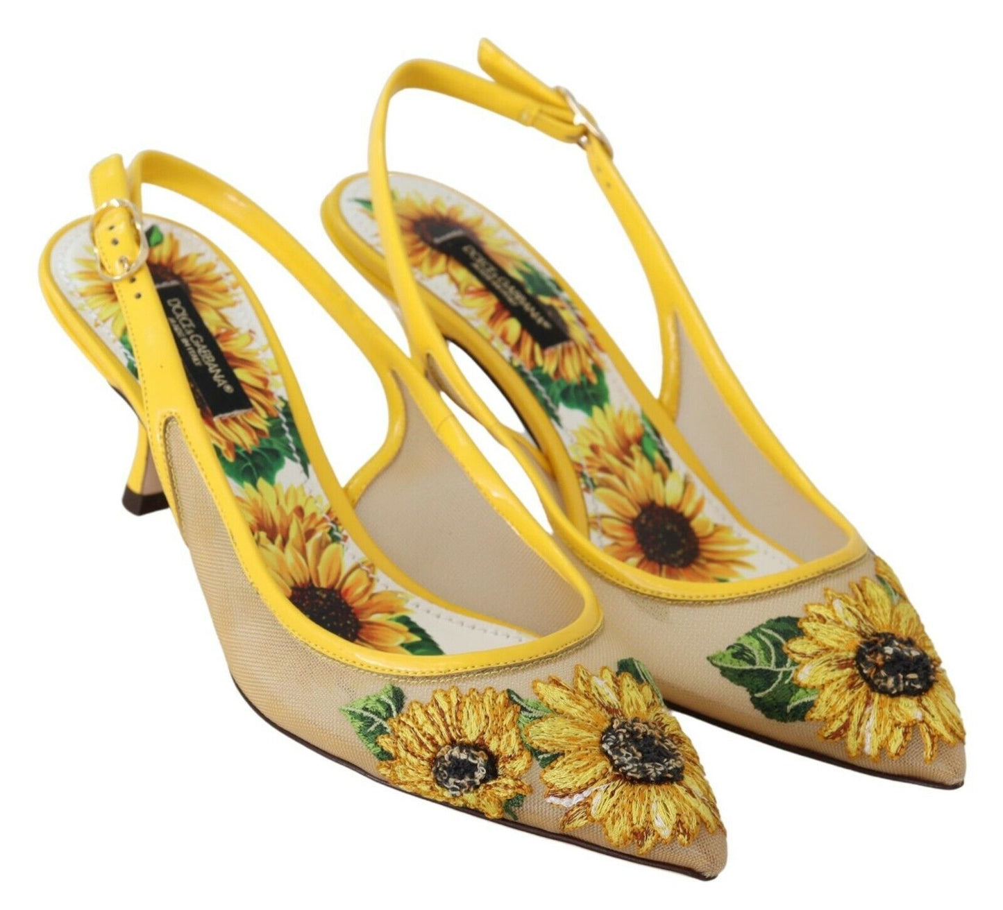 Sunflower Print Kitten Heel Slingbacks