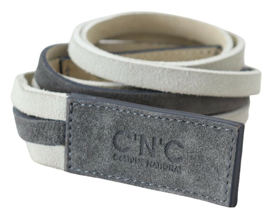 Chic White Leather Logo Belt