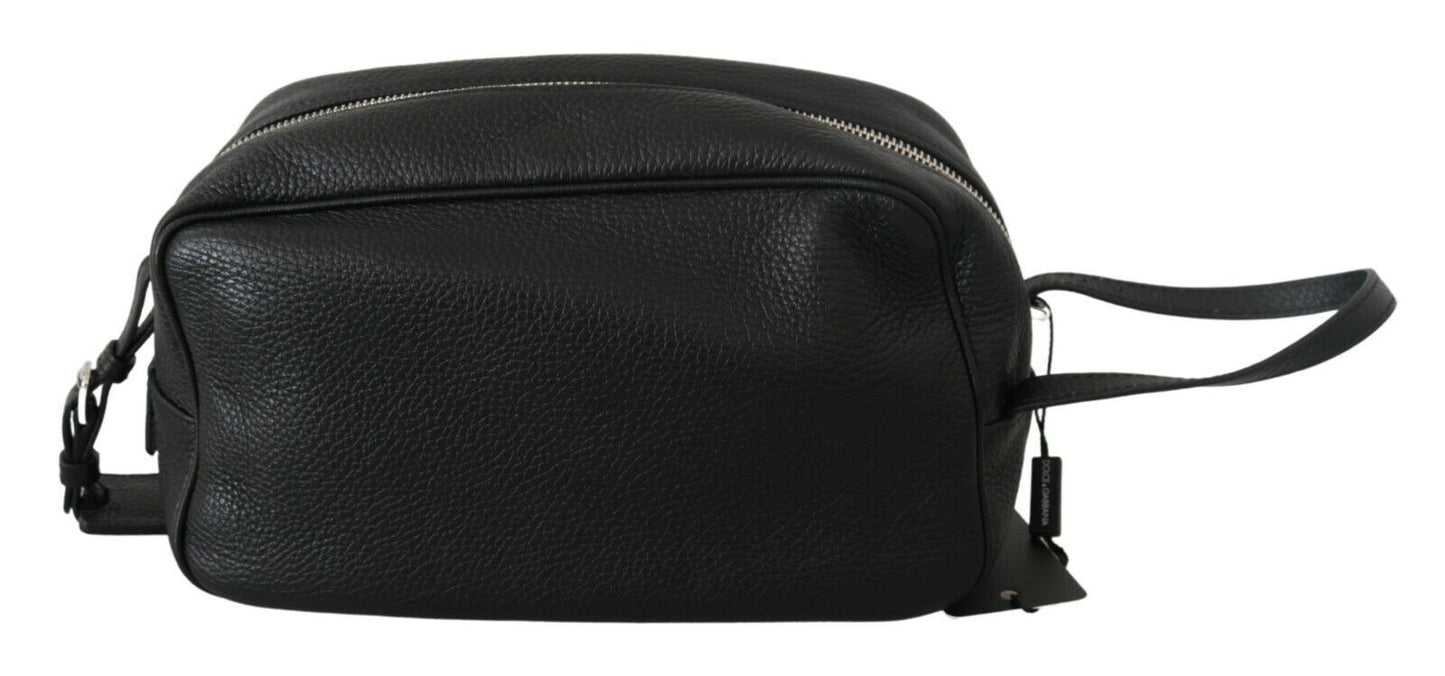 Sleek Black Leather Wristlet Clutch Bag