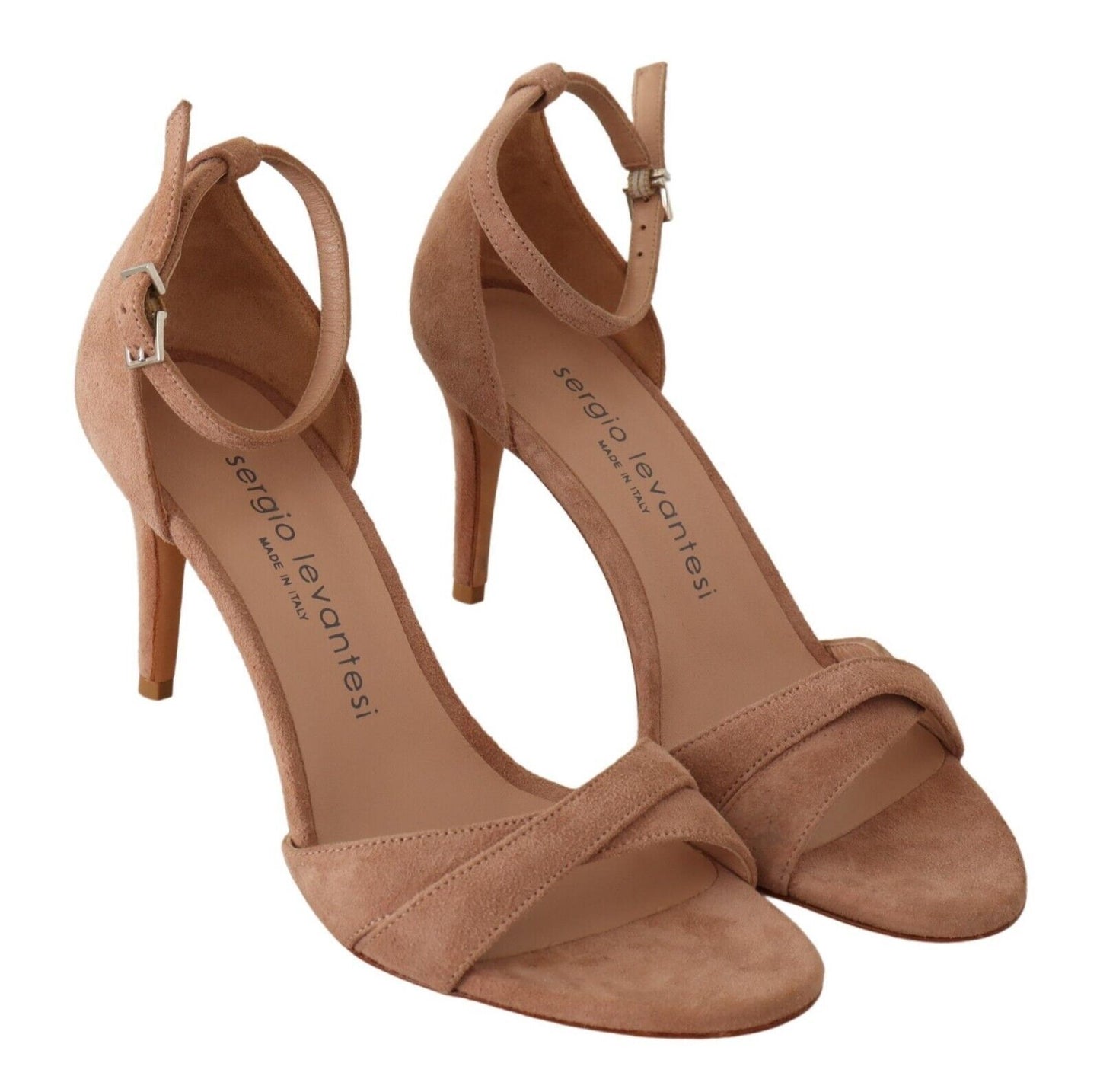 Beige Suede Ankle Strap Heels Pumps