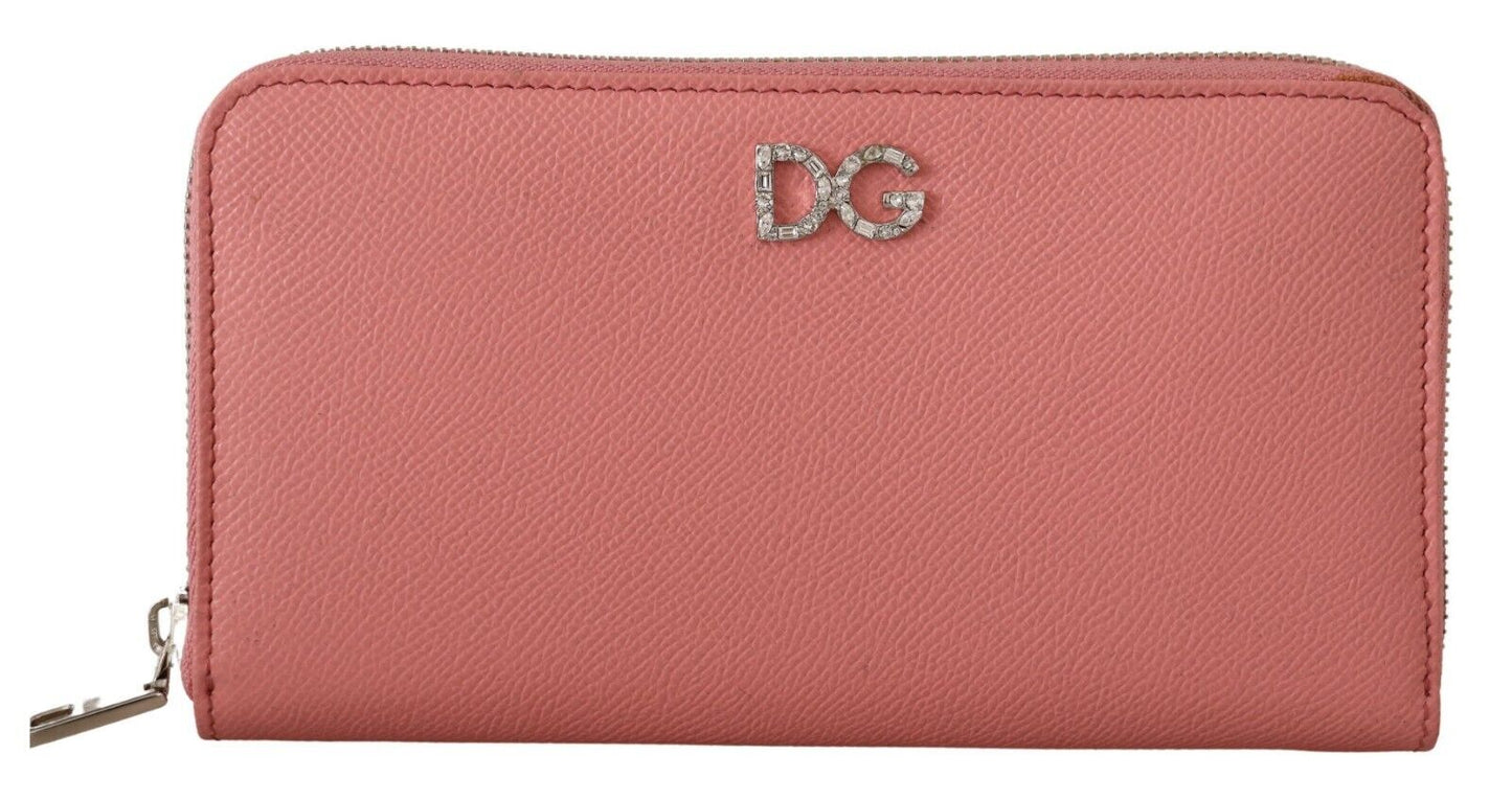 Elegant Pink Leather Clutch Wallet with Crystals