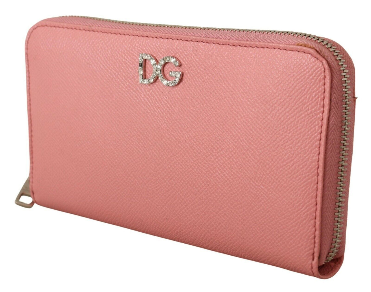 Elegant Pink Leather Clutch Wallet with Crystals