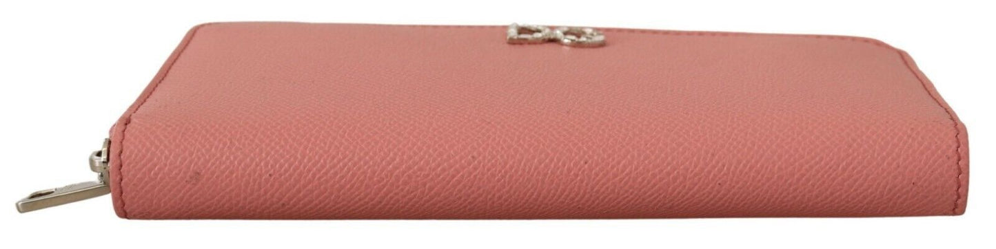 Elegant Pink Leather Clutch Wallet with Crystals