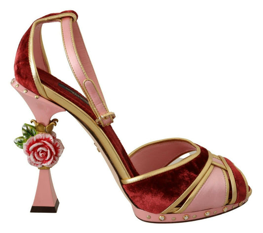 Chic Red Velvet Ankle Strap Sandals