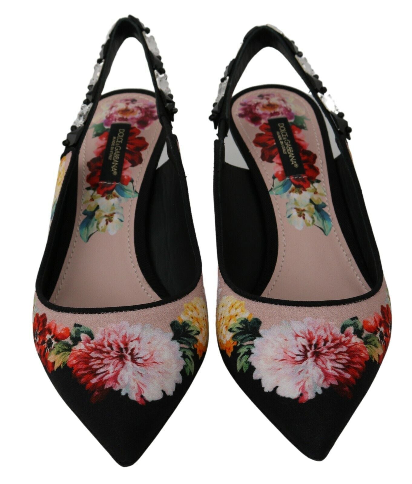 Elegant Floral Slingback Heels with Crystal Embellishments