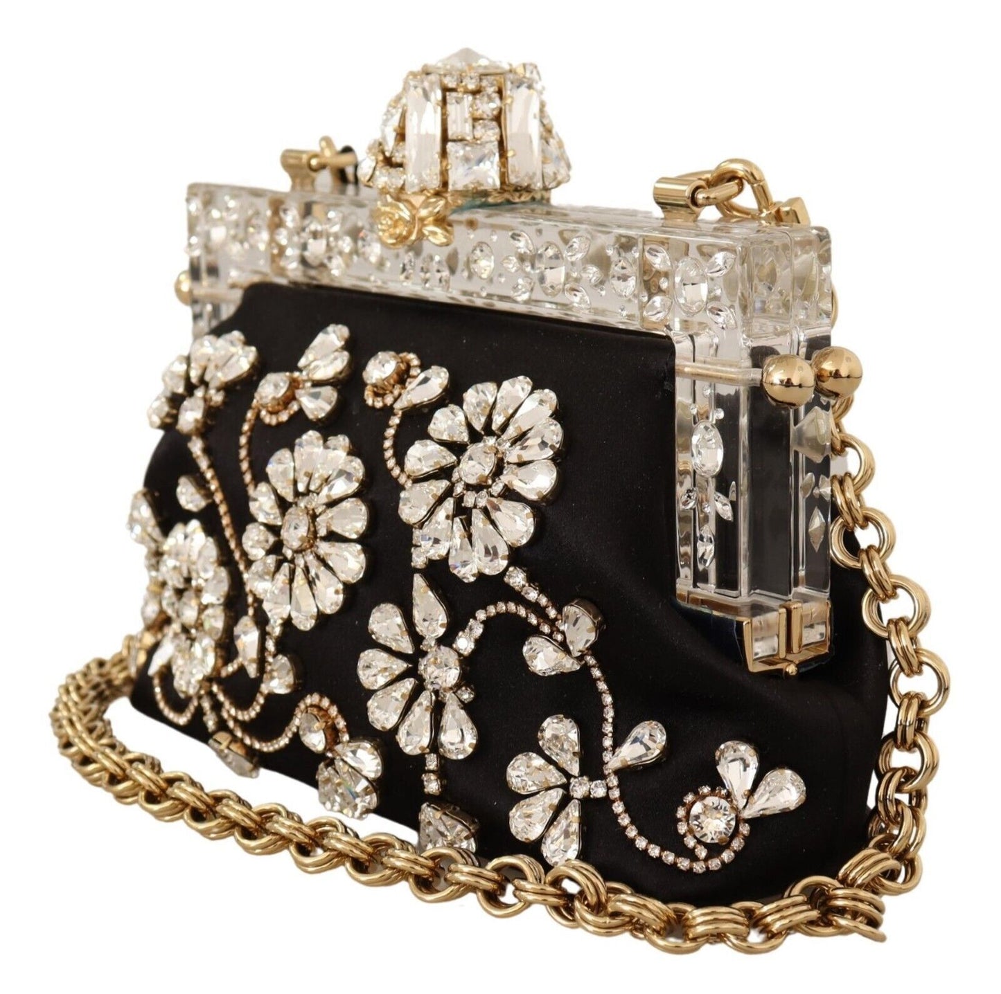 Elegant Embellished Black Satin Vanda Clutch