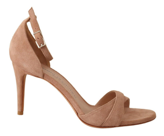 Beige Suede Ankle Strap Heels Pumps