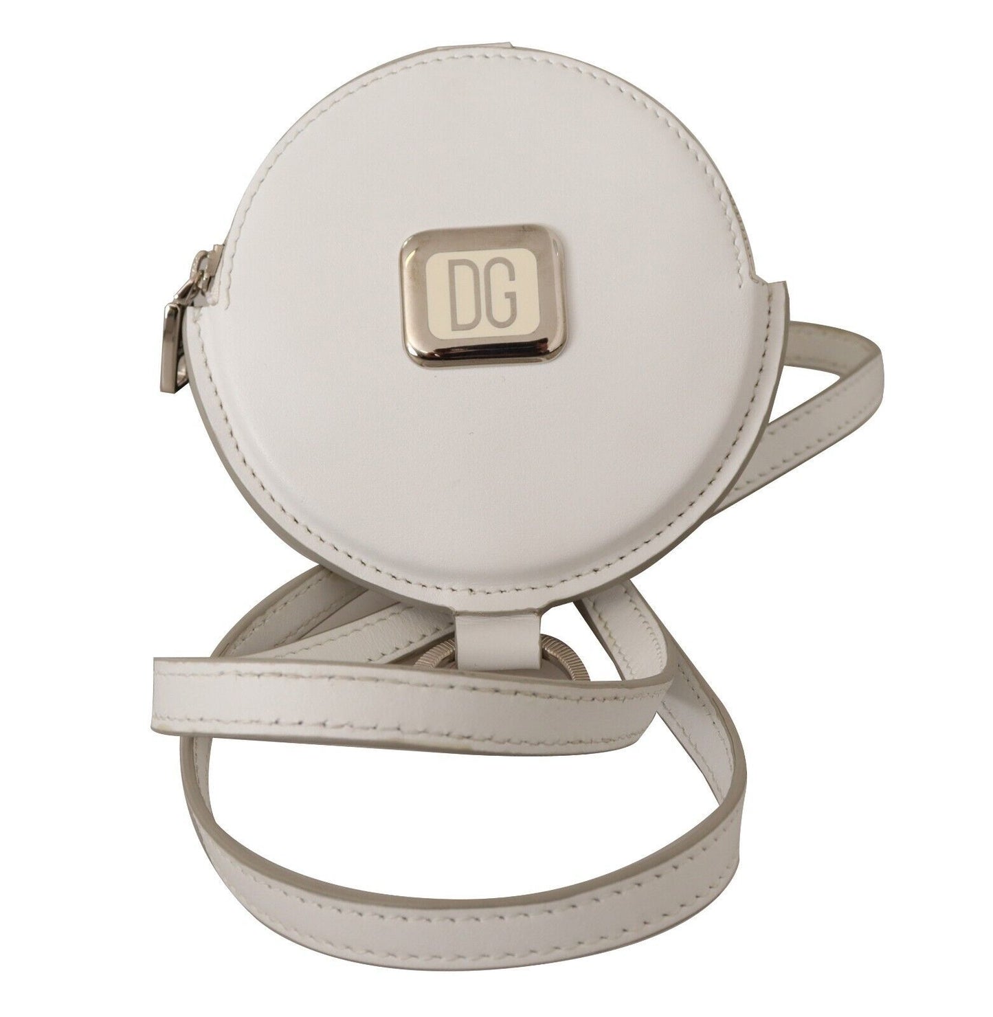 Elegant White Leather Coin Purse with Strap