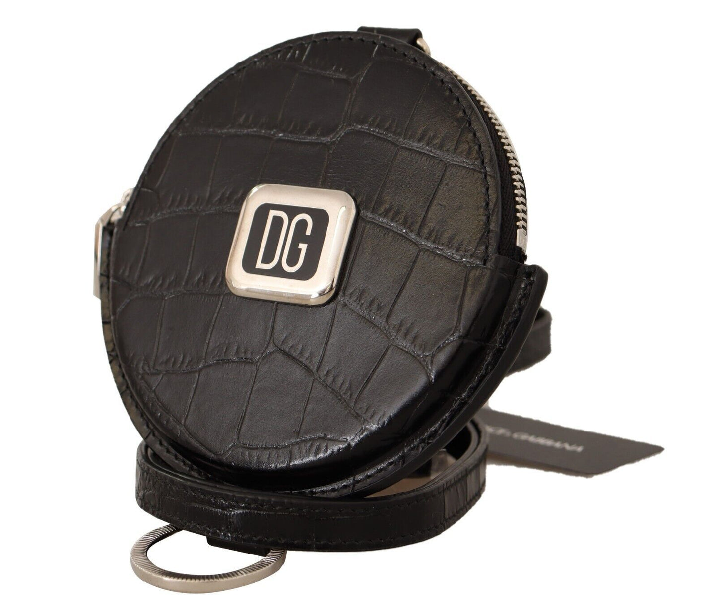 Elegant Black Leather Coin Purse with Strap