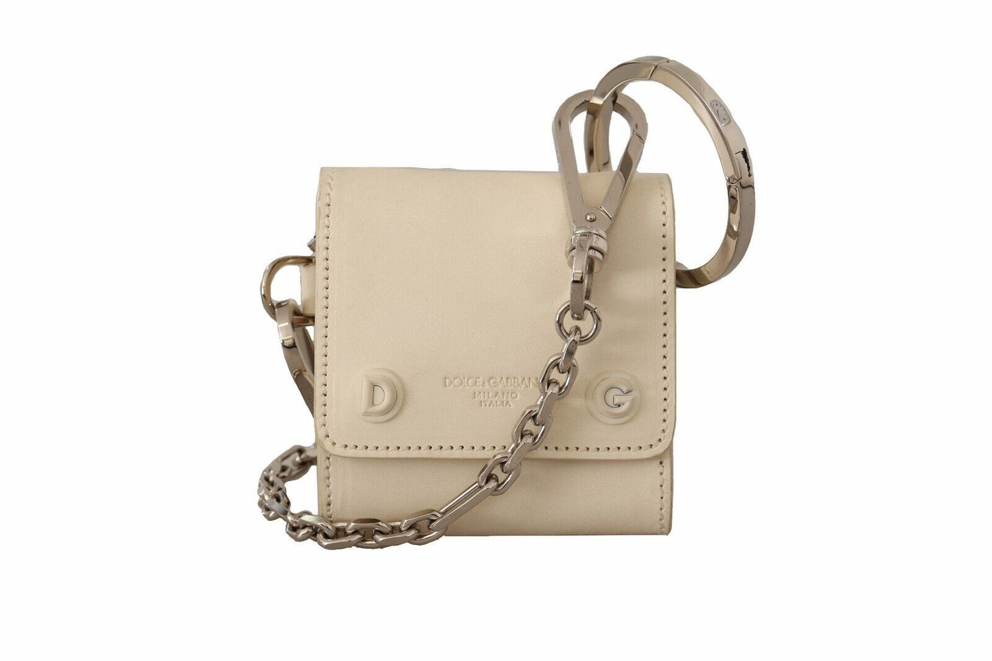 Elegant White Leather Coin Purse with Chain Strap