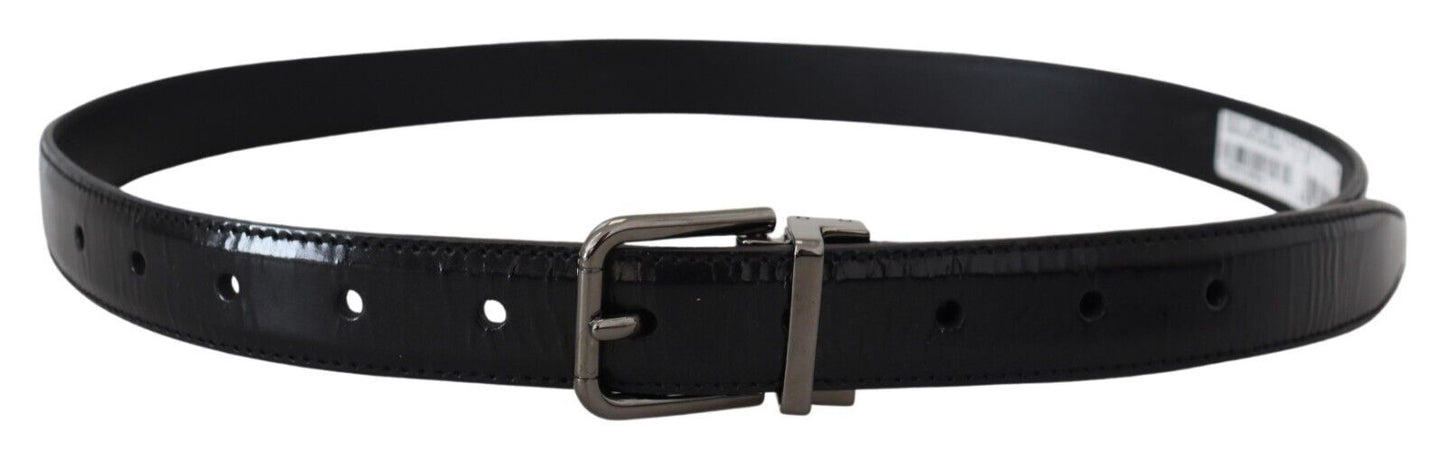 Black Leather Silver Tone Metal Buckle Men Belt