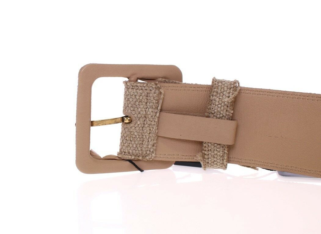 Elegant Beige Leather-Linen Blend Belt